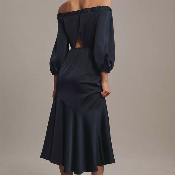 Sachin & Babi Kai Satin Crepe Mermaid Dress Off Shoulder Navy Blue Sz 2 NEW - Picture 12 of 14